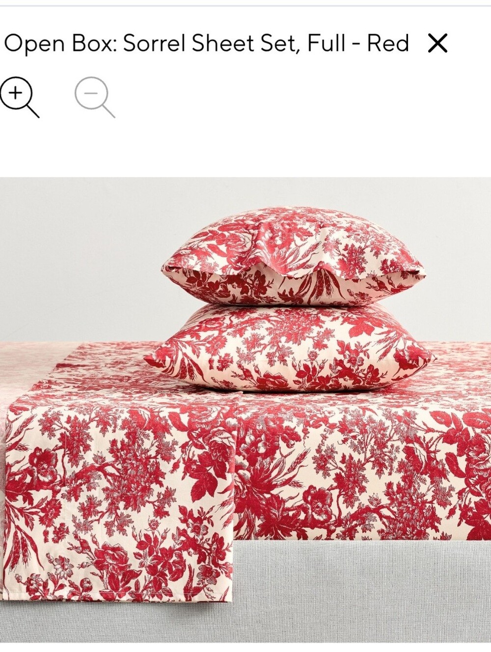 Pottery Barn Sorrel Red Floral Full Sheet Set - Toile Print